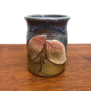 Studio Pottery Mug Raised Applied Leaves Design Artist Signed B Ziney